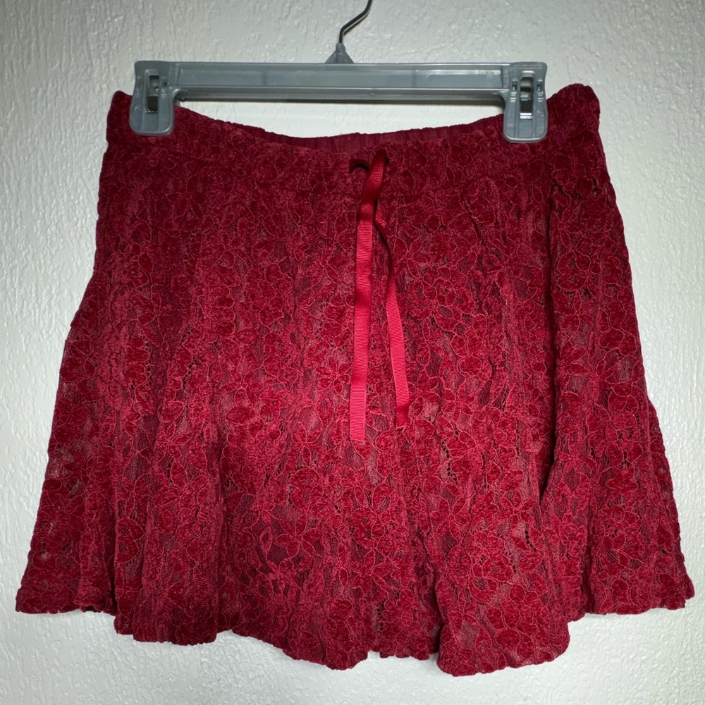 aerie Crimson Velvet Lace Skirt with Waist Tie